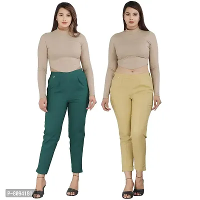 Real Bottom Women Regular Fit Elastic Waist Cotton Formal Trouser Solid Pant (Pack of 2)