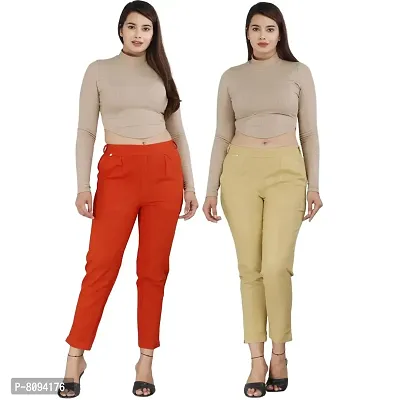 Real Bottom Women Regular Fit Elastic Waist Cotton Formal Trouser Solid Pant (Pack of 2)