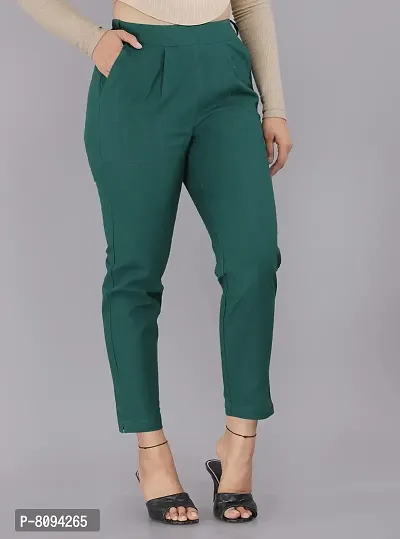 Real Bottom Women Regular Fit Elastic Waist Cotton Formal Trouser (Bottol Green) Solid Pants (XX-Large)-thumb2