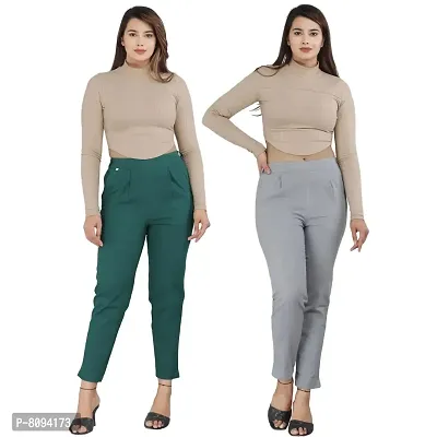 Real Bottom Women Regular Fit Elastic Waist Cotton Formal Trouser Solid Pant (Pack of 2)-thumb0
