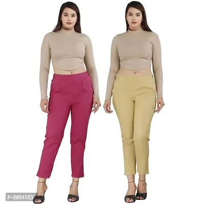 Real Bottom Women Regular Fit Elastic Waist Cotton Formal Trouser Solid Pant (Pack of 2)-thumb0