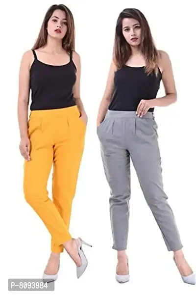 Real Bottom Women Regular Fit Elastic Waist Cotton Formal Trouser (Pack of 2) Solid Pant (All)-thumb0