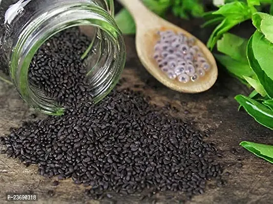 Basil Seeds (Raw Seed ) Tukmariya / Sabja / Bapji Seed for Protein , Iron , Folic acid and Dietary Fibre , Calcium , Anti Oxidents for Weight Loss (200g)-thumb0