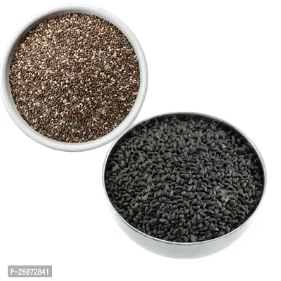 Chia Seeds   Basil Seeds Combo Pack of 400gm (200gm each)-thumb0