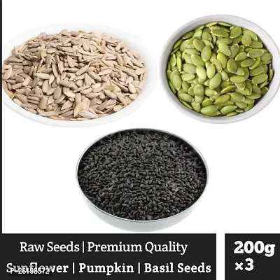 ruitzvilla Natural Raw Pumpkin Seeds , Sunflower Seeds  Basil Seeds Combo 600 g (Pack of 3 Each 200gm ) 100% Organic-thumb0