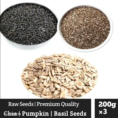 ruitzvilla Natural Raw Chia Seeds , Sunflower Seeds  Basil Seeds Combo 600 g (Pack of 3 Each 200gm ) 100% Organic