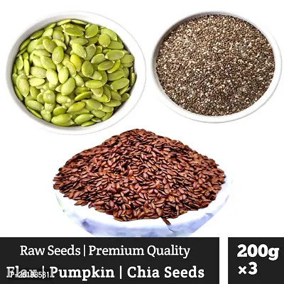 ruitzvilla Natural Raw Chia Seeds , Pumpkin Seeds  Flax Seeds Combo 600 g (Pack of 3 Each 200gm ) 100% Organic