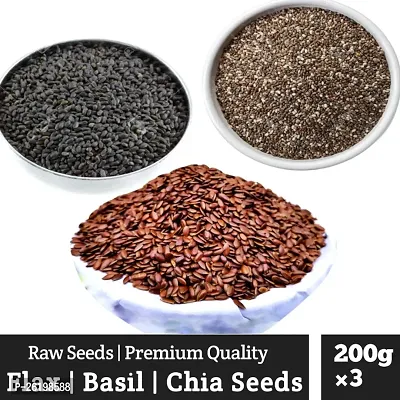 ruitzvilla Natural Raw Chia Seeds , Sunflower Seeds  Flax Seeds Combo 600 g (Pack of 3 Each 200gm ) 100% Organic