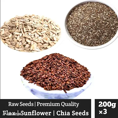 ruitzvilla Natural Raw Chia Seeds , Sunflower Seeds  Flax Seeds Combo 600 g (Pack of 3 Each 200gm ) 100% Organic