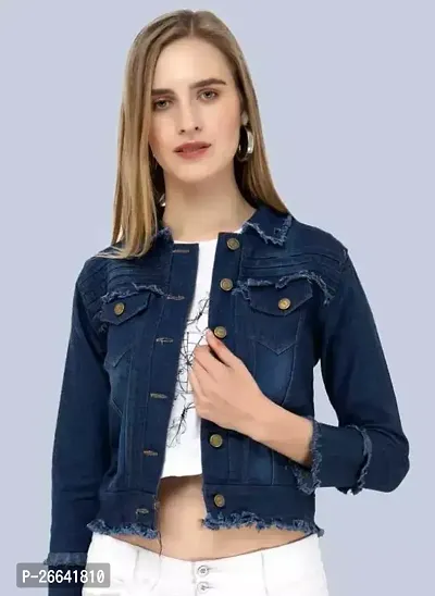 Stylish Denim Solid Button Denim Jacket For Women-thumb0