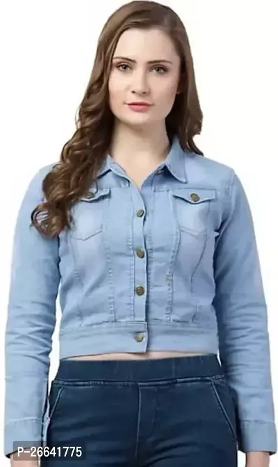 Stylish Denim Solid Button Denim Jacket For Women