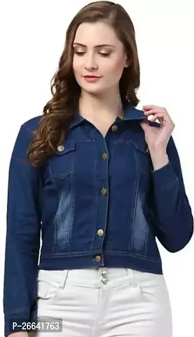 Stylish Denim Solid Button Denim Jacket For Women-thumb0