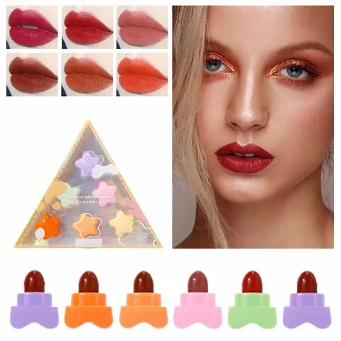 Professional 6 Colors Monster Capsule Mini Star Matte Lipstick Set Cup Lipstick Matte Velvet Cute Lipstick Makeup Gift Set for Women and Girls