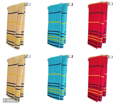 KSC Shop Premium Multicolor Cotton Hand Towels Set of 6 | Stripe Design | Bathroom Towel | Bathroom Napkins | (Yellow, Red and Sky Blue)-thumb3