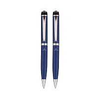 ADALRICH BINDI Metal Ball pen Set of 2| Shining Dark Blue Lacquer Finish | Shining Chrome Appointments  Black crown | Twist Retractable Mechanism | Premium Plastic Pen Gift Box | Cross type refill-thumb1