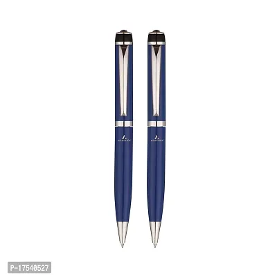 ADALRICH BINDI Metal Ball pen Set of 2| Shining Dark Blue Lacquer Finish | Shining Chrome Appointments  Black crown | Twist Retractable Mechanism | Premium Plastic Pen Gift Box | Cross type refill-thumb2