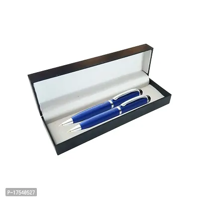 ADALRICH BINDI Metal Ball pen Set of 2| Shining Dark Blue Lacquer Finish | Shining Chrome Appointments  Black crown | Twist Retractable Mechanism | Premium Plastic Pen Gift Box | Cross type refill-thumb5