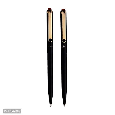 ADALRICH Writer Gold Metal Ball Pen - Set of 2 (Black Lacquer Finish, Shining Gold Tone Clip)