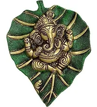 WOWWOW Metal Design Lord Ganesha on Leaf Patta Wall Hanging Showpiece for Home Decor (14 X 18) cm-thumb2