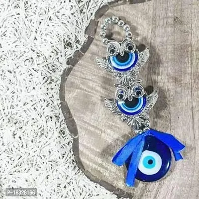 WOWWOW fengshui Silver Blue Two Double owl Evil Eye Hanging Home car Door Office Decoration for Good Luck and Prosperity-thumb3