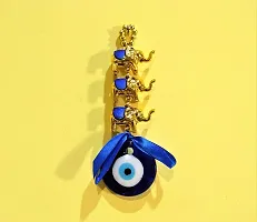 WOWWOW Turkish Feng Shui Evil Eye 3 Elephants Good Luck Charm Hanging in Glass Wall and Car Hanging, Golden Color | Set of 3 Feng Shui Coins Free_Limited Period Offer-thumb2