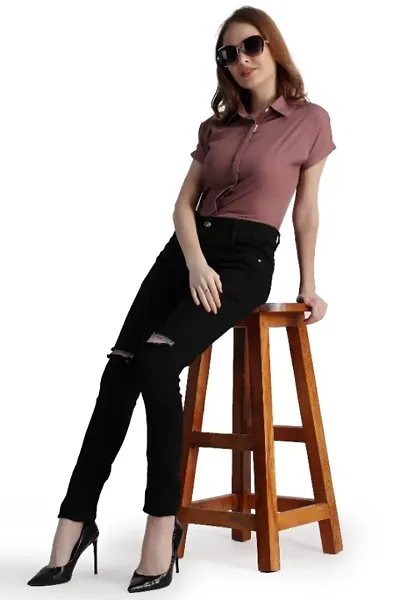 Womens New Trendy Stylish Design Crepe Solid Regular Shirt