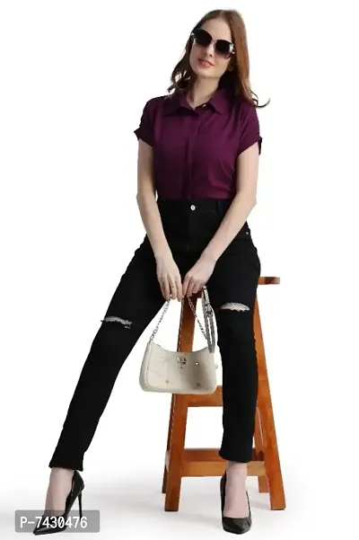 Womens New Trendy Stylish Design Crepe Solid Regular Shirt-thumb0