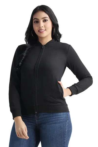New trending black solid zipper  jacket for women new design jacket