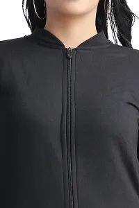 New trending black solid zipper  jacket for women new design jacket-thumb3