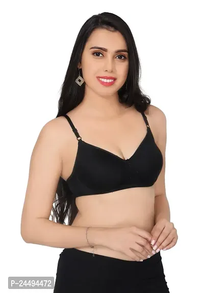 Women's Cotton Padded Wired Seamless Bra for Everyday Bra - Black-thumb2