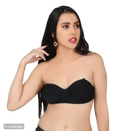 Women's Wired Strapless Lightly Padded Women's Every Day Bra -Black-thumb4