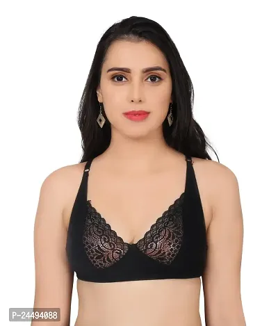 Women's Nylon Padded Wired Full Coverage Fashion Every Day Bra -Black