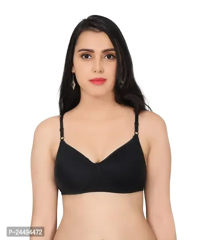 Women's Cotton Padded Wired Seamless Bra for Everyday Bra - Black