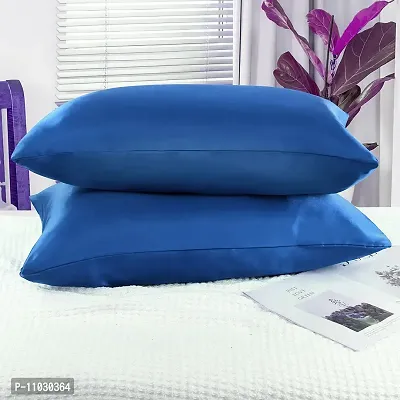 MEGA Bucket Luxurious Satin Silk Pillow Cover Set of 2 for Hair and Skin with Envelope Closure Premium Ultra Soft Designer Fancy Home D?cor Pillowcase Cushion Queen Size Blue (L 20 x W 30 INCH)-thumb2