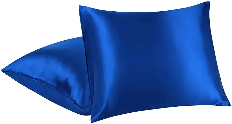 MEGA Bucket Luxurious Satin Silk Pillow Cover Set of 2 for Hair and Skin with Envelope Closure Premium Ultra Soft Designer Fancy Home D?cor Pillowcase Cushion Queen Size Blue (L 20 x W 30 INCH)