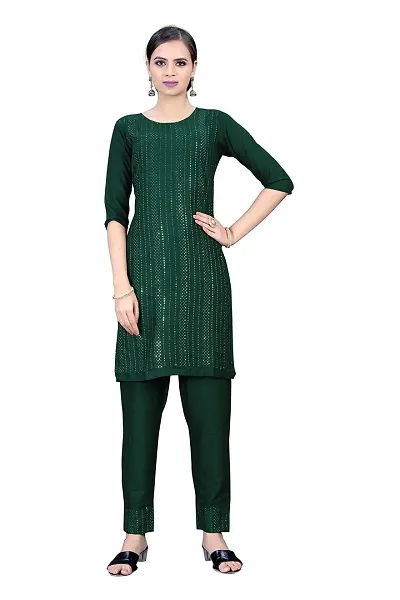 SHREE RAMDEV SILK MILLS Women's Relaxed Rayon Regular Woven Round Neck Kurta (Satari) Size :-