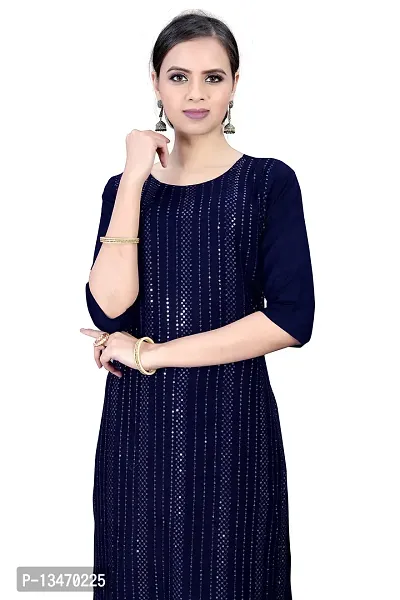 BLACK KING Granth IMPEX Designer Festival Rayon Sequence Work Kurti|Blue|XXX-Large-thumb4