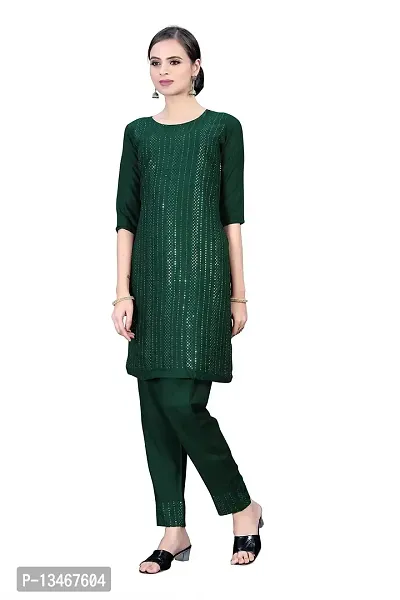 GRANTH IMPEX Designer Festival Rayon Sequence Work Kurti|GREEN|XX-Large-thumb3