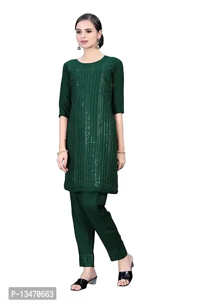 GRANTH IMPEX Designer Festival Rayon Sequence Work Kurti|GREEN|Large-thumb3