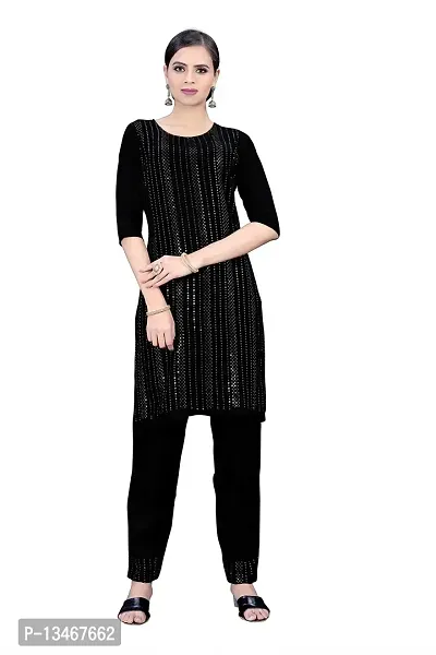 GRANTH IMPEX Designer Festival Rayon Sequence Work Kurti|BLACK|XXX-Large-thumb0