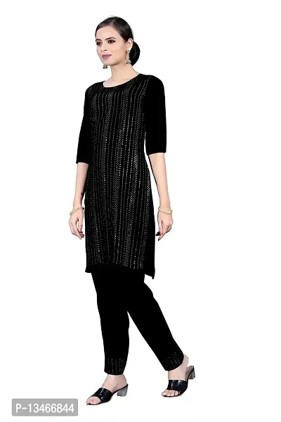 GRANTH IMPEX Designer Festival Rayon Sequence Work Kurti|BLACK|Small-thumb3