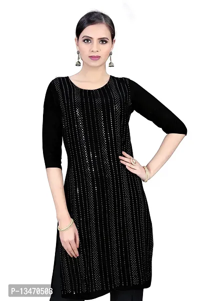 GRANTH IMPEX Designer Festival Rayon Sequence Work Kurti|BLACK|Medium-thumb3