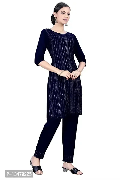 BLACK KING Granth IMPEX Designer Festival Rayon Sequence Work Kurti|Blue|XXX-Large-thumb0