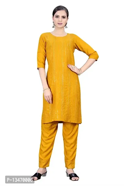 GRANTH IMPEX Designer Festival Rayon Sequence Work Kurti|YELLOW|Large