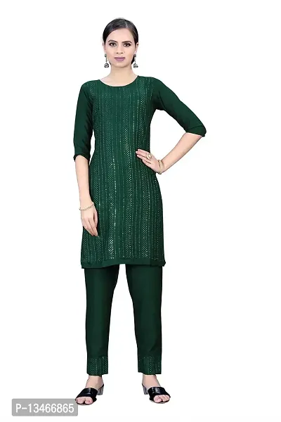 GRANTH IMPEX Designer Festival Rayon Sequence Work Kurti|GREEN|XXX-Large-thumb0