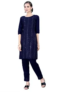 BLACK KING Granth IMPEX Designer Festival Rayon Sequence Work Kurti|Blue|XXX-Large-thumb2