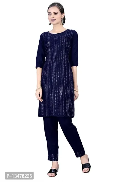 BLACK KING Granth IMPEX Designer Festival Rayon Sequence Work Kurti|Blue|XXX-Large-thumb3