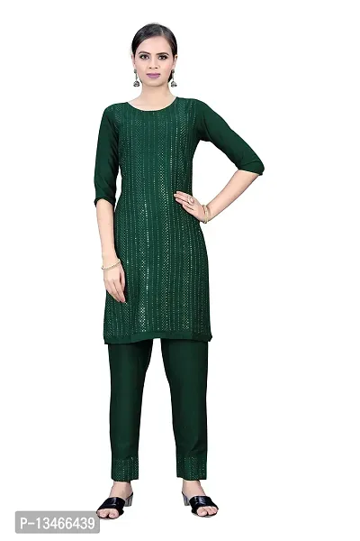 GRANTH IMPEX Designer Festival Rayon Sequence Work Kurti|GREEN|Medium-thumb0