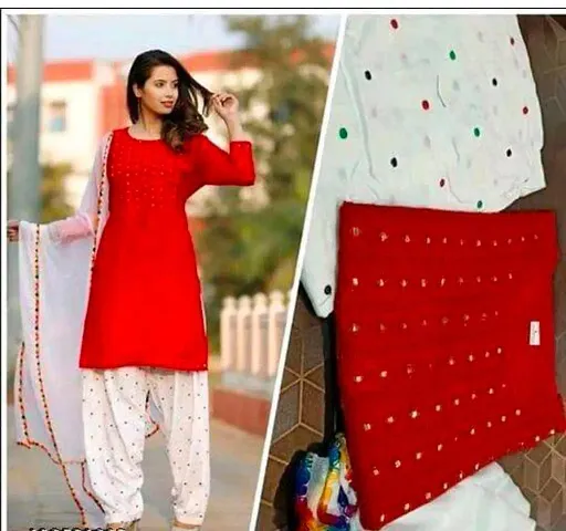 Stylish Fancy Rayon Kurta With Bottom Wear And Dupatta Set For Women