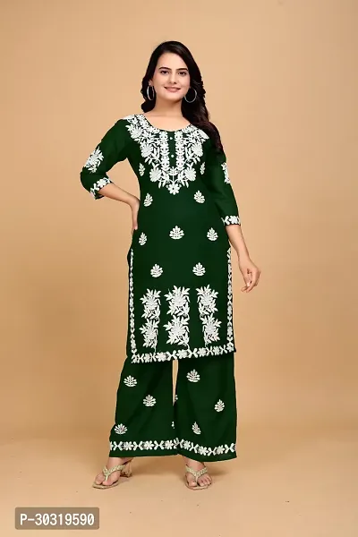 Stylish Green Rayon Kurta Bottom Set For Women-thumb0